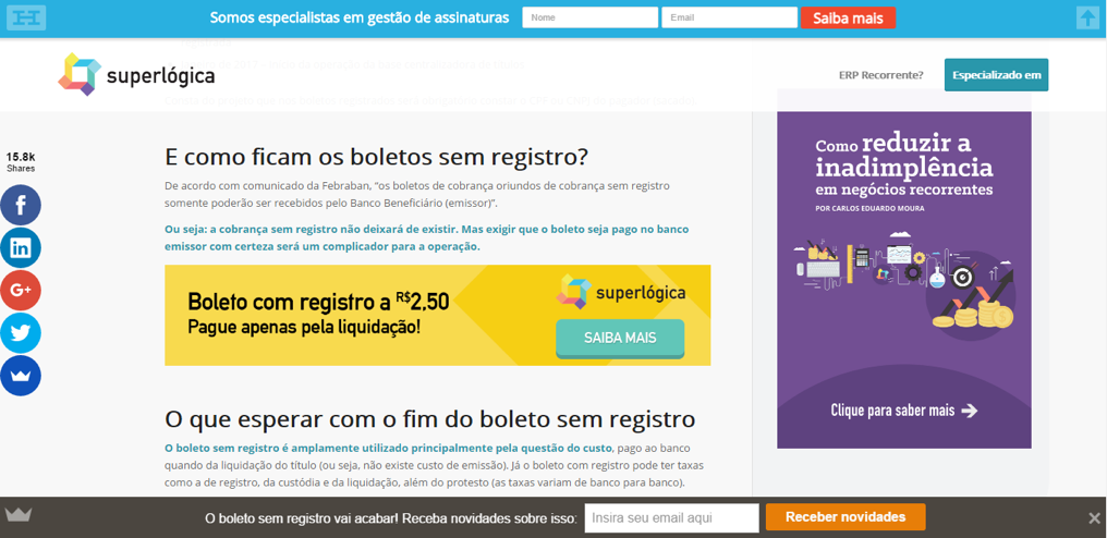 Diversos call to action (CTA’s) estratégicos no blog post sobre boleto sem registro. Diversos call to action (CTA’s) estratégicos no blog post sobre boleto sem registro.